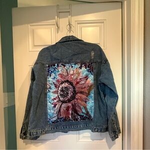New Boho Embroidered Floral Denim Jean Jacket Coat new with tags